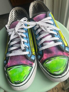 Custom-painted canvas Size 10 women’s sneakers wearable art low tops